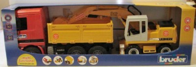 

Bruder Mercedes Truck And Trailer With Back Hoe Special Edition(Yellow)