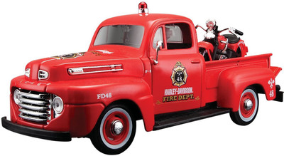 

Maisto 1:24 Harley Davidson 1948 Ford F-1 Pickup and 1936 EL Knucklehead Diecast Model Car - Brick Red(Brick Red)