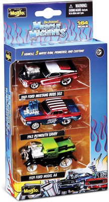 

Maisto The Original Muscle Machines 1969 Ford Mustang Boss 302, 1963 Plymouth Savoy, 1929 Ford Model AA - 1:64 Scale Diecast Model Car(Multicolor)