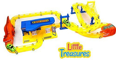 

Little Treasures Race Track With Repair Center Racing Tracks Series Drive Thru The Magnificent Set Thru Dinosaur Head Cave And Bridges Up And Down The Curvy Journey - Fun Educational Toy For Kids(Multicolor)