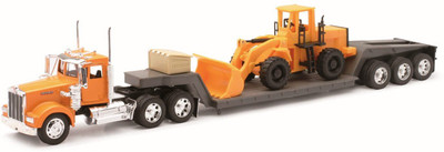 

New-Ray 1:32 1979 Kenworth W900 Low Boy With Construction Tractors(Multicolor)