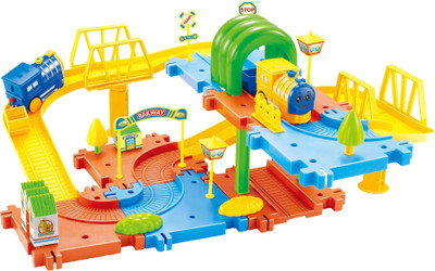Webby Classic Toy Train Set 15 with Upper and Lower Level, Bridges and Tunnel(Multicolor)