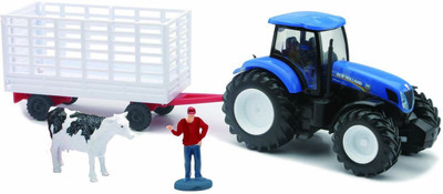 

New-Ray 1:32 New Holland Tractor T7000 With Grass Trailer(Blue)