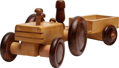 

Univ Handcarved Wooden Tractor Trolly Toy(Dark Brown)