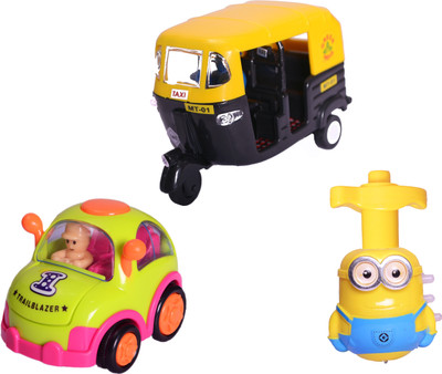 

Toys spot Mega Unbreakable 3in1 Combo(Cartoon car;Minion Top Spinner;Auto Rickshaw)(Blue)