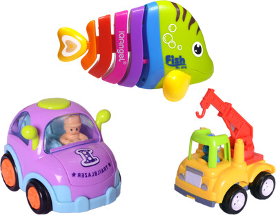 

Toys spot Premium Quality unbreakable 3 in 1 Combo (Windup fish;friction truck;friction cartoon car)(Multicolor)