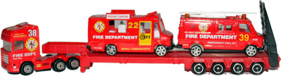 

Mamaboo Street Machine Rescue Fire Dept. Truck & Trailer With 2 Heavy Vehicles(Red)