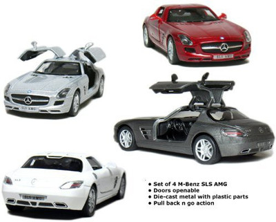 

Kinsmart Set Of 4: 5" Mercedes Benz Sls Amg 1:36 Scale(White, Silver, Red, Grey), Grey;red;silver;white