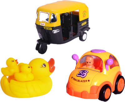 

Toys spot unbreeakable 3in1(Cartoon Car;Swan Family Set;Auto-Rickshaw)(Multicolor)