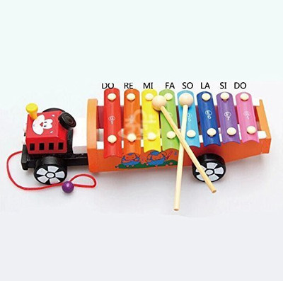 

E-accexpert Wooden 8 Notes Tap-a-tune Xylophone Glockenspiel Knock Piano with Pull Along Truck Tractor Trolley for Kids Cartoon Design(Multicolor286)