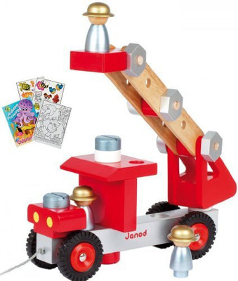 

Janod 06498 Diy Fire Truck Constructor With Coloring Book(Multicolor)
