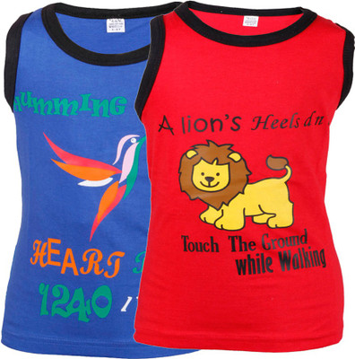 

Gkidz Boys Printed Cotton T Shirt(Red, Pack of 2, Blue