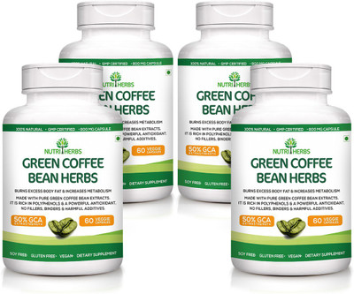 

Nutriherbs Green Coffee Bean Herbs Capsules (50% CGA) 60 Capsules 100% Natural Weight loss supplement (Pack of 4)(240 No)