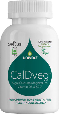 

Unived Unived CalDveg, Organic Form of Calcium & Magnesium & 73 trace minerals from Marine Algae, Plant-Based Vitamin D3 (Vitashine), Vitamin K2-7 (MenaquinGold), Complete Bone Health, 60 Vegan Capsules(81 g)