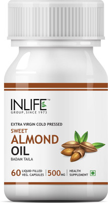 

Inlife Sweet Almond Extra Virgin Cold Pressed Oil, Vegetarian Capsules(60 No)
