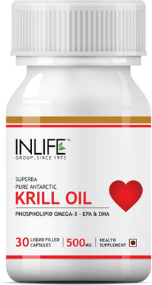 

Inlife Krill Oil Superba Phospholipid Omega 3 with Astaxanthin 500 mg(30 No)