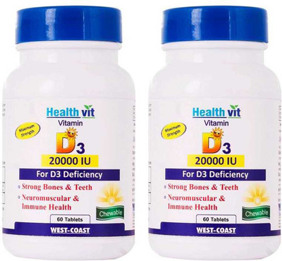 

HealthVit Vitamin D3 20000 IU For D3 Deficiency 60 Tablets (Pack of 2)(60 No)