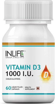 

Inlife Vitamin D3 Cholecalciferol Supplement for Men Women 1000 IU - Liquid Filled Capsules(60 No)