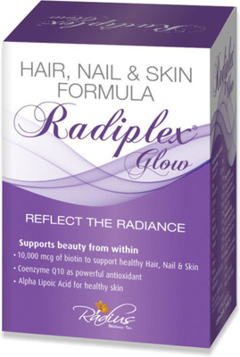

Radiplex Glow - Biotin 10,000 Mcg, Coenzyme Q10, Alpha Liopic Acid & Vitamins Formula For Hair, Nail & Skin(30 No)