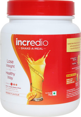 

Incredio Shake-a-meal Meal Replacement Shake with 14g Protein, 4.2g Fiber and 27 Vitamins and minerals for Weight Management 1kg, Mango flavor(1 kg)