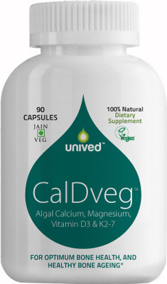 

Unived Unived CalDveg, Organic Form of Calcium & Magnesium & 73 trace minerals from Marine Algae, Plant-Based Vitamin D3 (Vitashine), Vitamin K2-7 (MenaquinGold), Complete Bone Health, 90 Vegan Capsules(117 g)