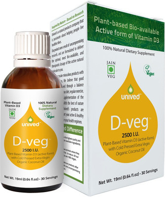 

Unived Unived D-veg with Cold Pressed Extra Virgin Organic Coconut Oil, Natural & Vegan Vitamin D3, 2500 I.U., 30 servings(1 g)
