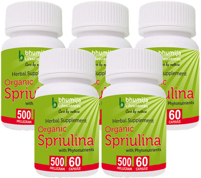 

Bhumija Lifesciences Organic Spirulina Capsules 60's(5 No)