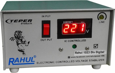 

Rahul 1023 DLX c Digital 700 VA/2.5 AMP 140-280 Volt 3 Step 1 Washing Machine/Refrigerator 90 Ltr to 220 Ltr Auto Matic Digital Voltage Stabilizer Auto Matic Stabilizer(Smook Gray)