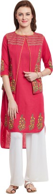 BITTERLIME Women Embroidered High Low Kurta(Multicolor)