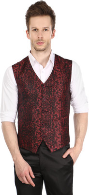 

Platinum Studio Self Design Men Waistcoat, Appealing maroon;chic black