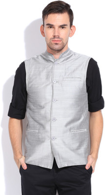 

The Indian Garage Co. Solid Men's Waistcoat, Silver