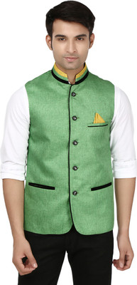 

Platinum Studio Fine Charm Self Design Men Waistcoat, Green