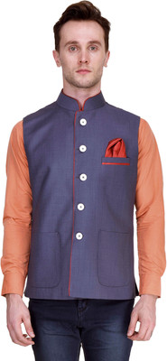 Protext Solid Men's Waistcoat, Greyblue