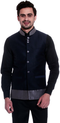 

TAG-7 Solid Men Waistcoat, Dark blue