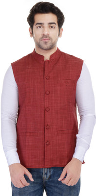 

Blue Bird Solid Men's Waistcoat, Maroon