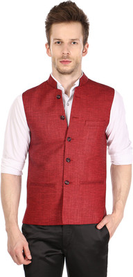 

Platinum Studio Self Design Men's Waistcoat, Stylish maroon