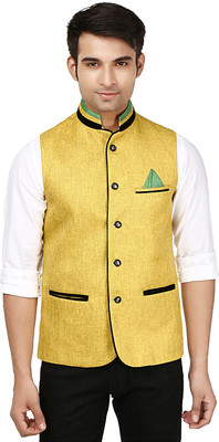 

Platinum Studio Fine Grace Self Design Men Waistcoat, Yellow