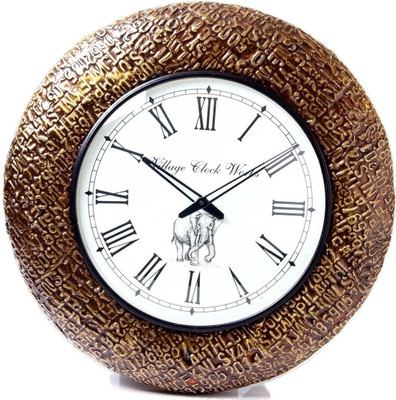 Village Clock works Analog 45 cm X 45 cm Wall Clock(Black, With Glass)