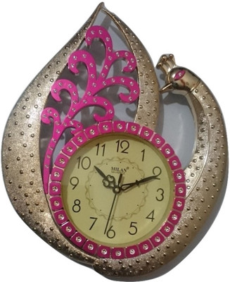 Buy Online Milan Quartz Analog Wall Clock Pink With Golden With Glass