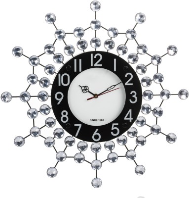 Wallace Victor206 Decorative Metal-Glass Diamond Studded Analog 47 cm X 47 cm Wall Clock(White, Black, With Glass)
