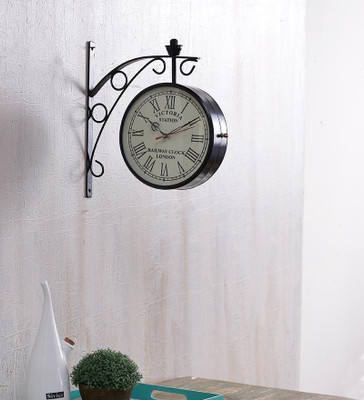 HOMECRAFTWORLD Analog 29.845 cm X 8.89 cm Wall Clock(Black, With Glass, Station Clock)