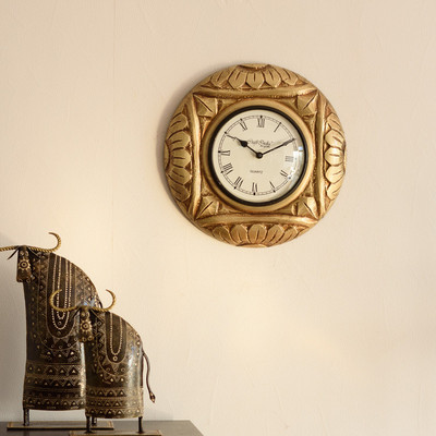 eCraftIndia Analog 29 cm X 29 cm Wall Clock(Gold, With Glass)