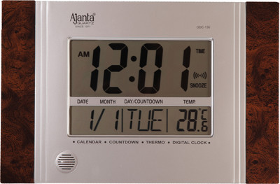 AJANTA Digital 19 cm X 29 cm Wall Clock(Silver, Brown, With Glass)