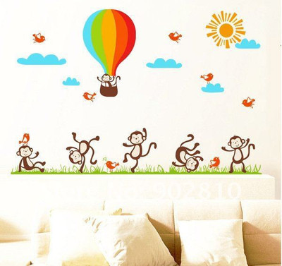 Happy walls Naughty Playful Monkeys On Hot Balloon & Garden Kids Room(120 cm X cm 170, Multicolor) available at flipkart for Rs.175