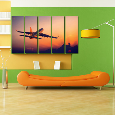 34% OFF on 999 Store Multiple Frames Printed Flying Plane like Modern Wall Art Painting - 5 Frames (148 X 76 Cms)(Multicolor)