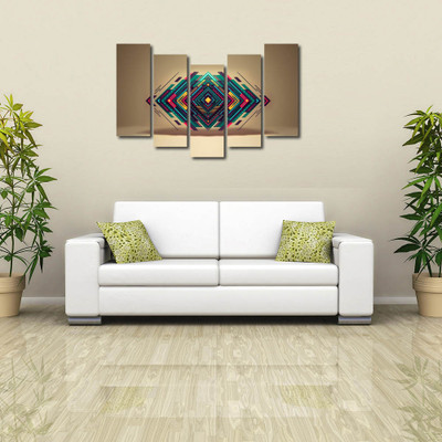 34% OFF on 999 Store Multiple Frames Printed Triangles like Modern Wall Art Painting - 5 Frames (148 X 76 Cms)(Multicolor)