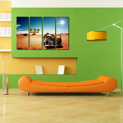 33% OFF on 999 Store Multiple Frames Printed Car at Desert like Modern Wall Art Painting - 4 Frames (127x76 Cm)(Multicolor)