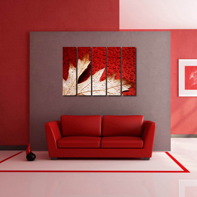 34% OFF on 999 Store Multiple Frames Printed Flower Leaves like Modern Wall Art Painting - 5 Frames (148 X 76 Cms)(Multicolor)