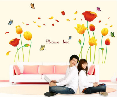

Oren Empower Beautiful Love Flower with Butterflies large wall sticker(100 cm X cm 170, Orange, Yellow)
