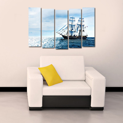 34% OFF on 999 Store Multiple Frames Printed Ship in the Sea like Modern Wall Art Painting - 5 Frames (148 X 76 Cms)(Multicolor)